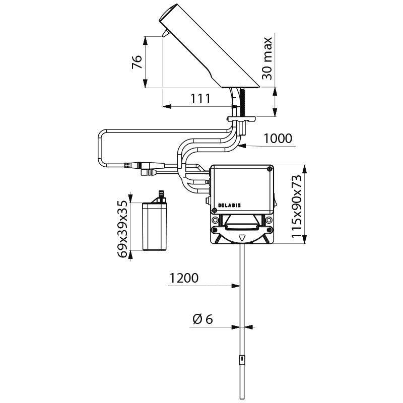 Delabie Seifensp. T4 verchr. Standm., Schlauch L.1,2m Batteriebetrieb