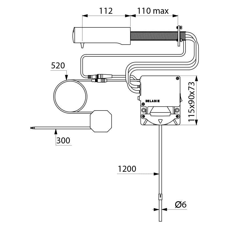 Delabie Seifensp. T4 verchr. Hw.-Mont. Schlauch L.1,2m, UP-Netzteil