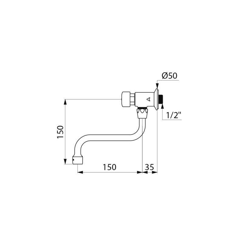 Delabie Wand Selbstschl.Vent. TEMPOSTOP G1/2B,15 Sek.,Ausl.schwenkb.