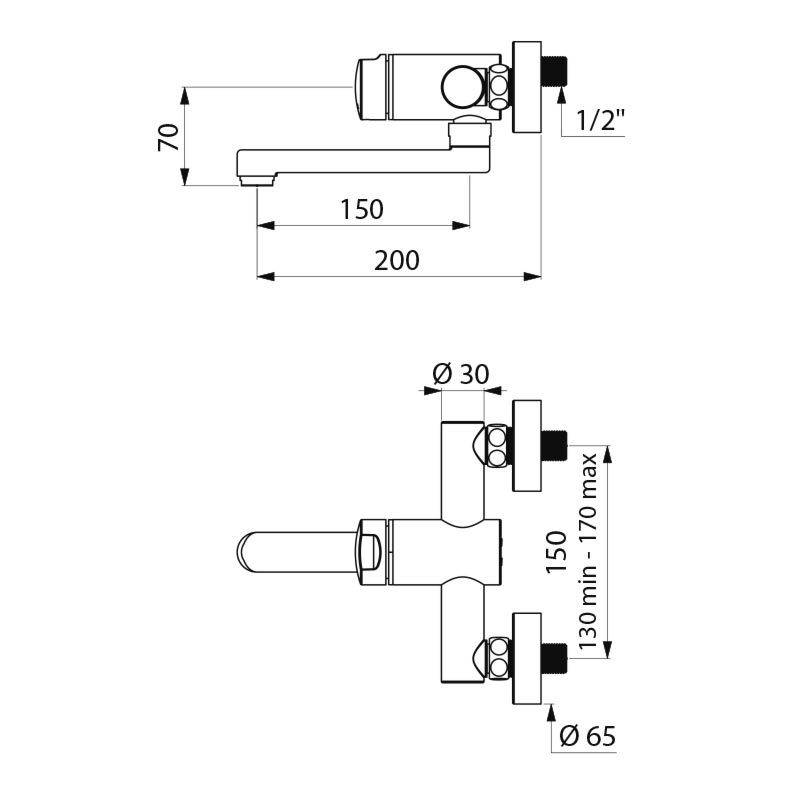 Delabie MBatt. TEMPOMIX3 WT G1/2B AP ~7 Sek MA 150,Schwenkausl. L.150