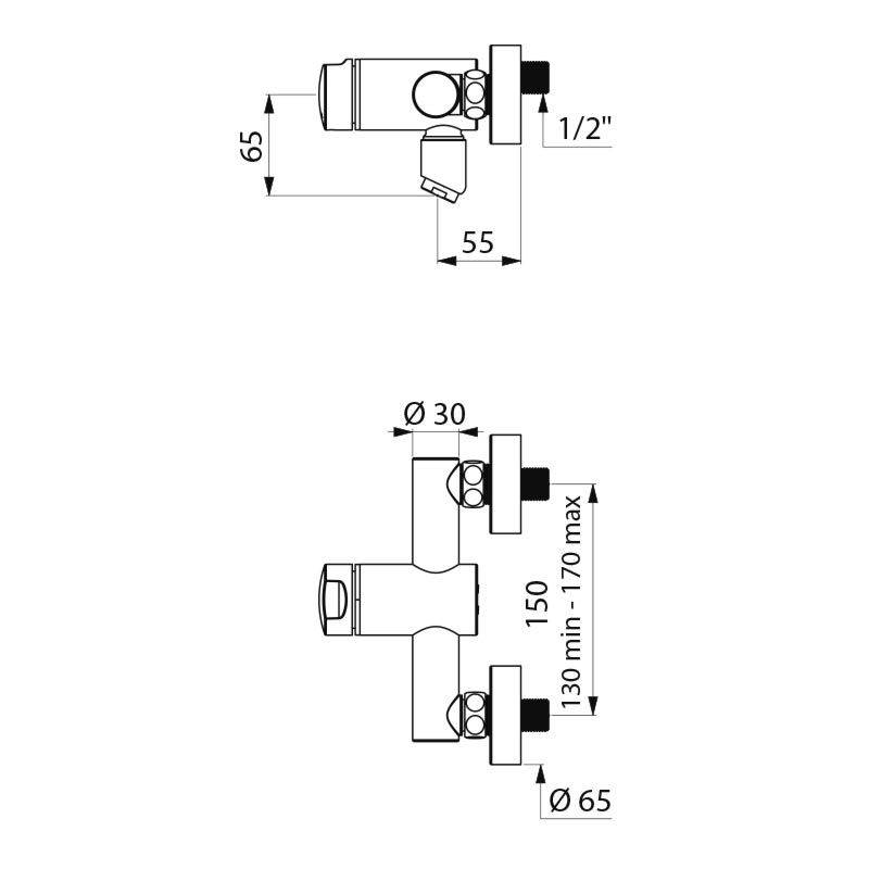 Delabie MBatt. TEMPOMIX 3 WT G1/2B AP ~7 Sek. MA 150 Auslauf kurz