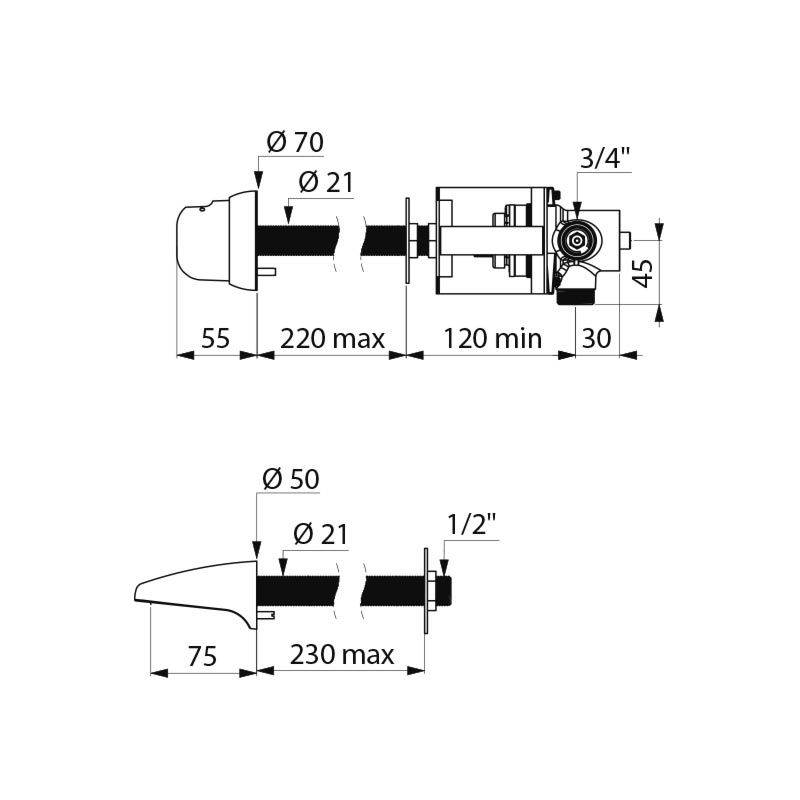 Ddelabie Kombi TEMPOMIX Selbstschl.MBatt. G3/4B Hw.-Mont. 220 7 Sek.