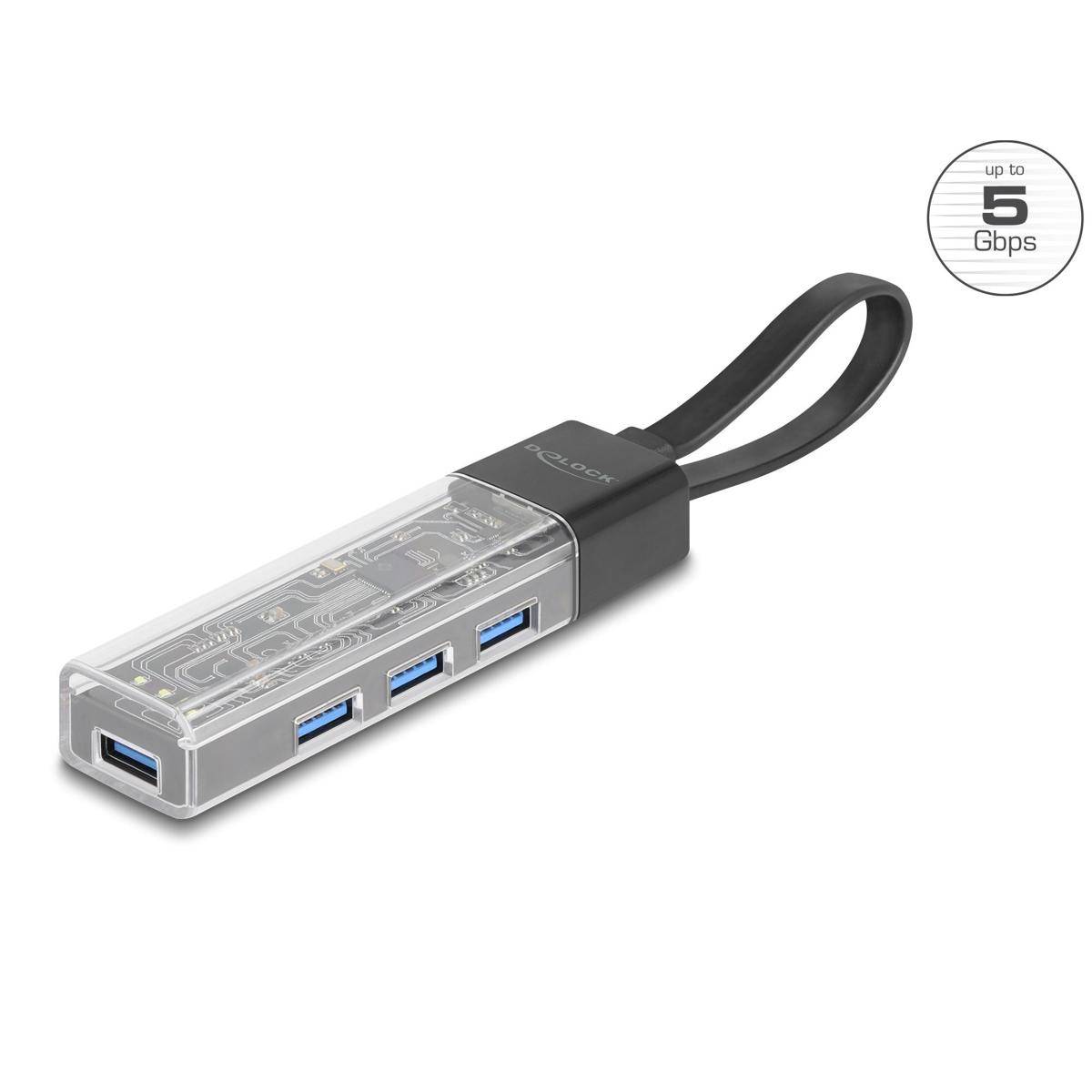 64335 - Delock 4 Port USB Hub 5 Gbps mit USB Typ-A oder USB Type-C™ Anschluss in transparentem Gehäuse