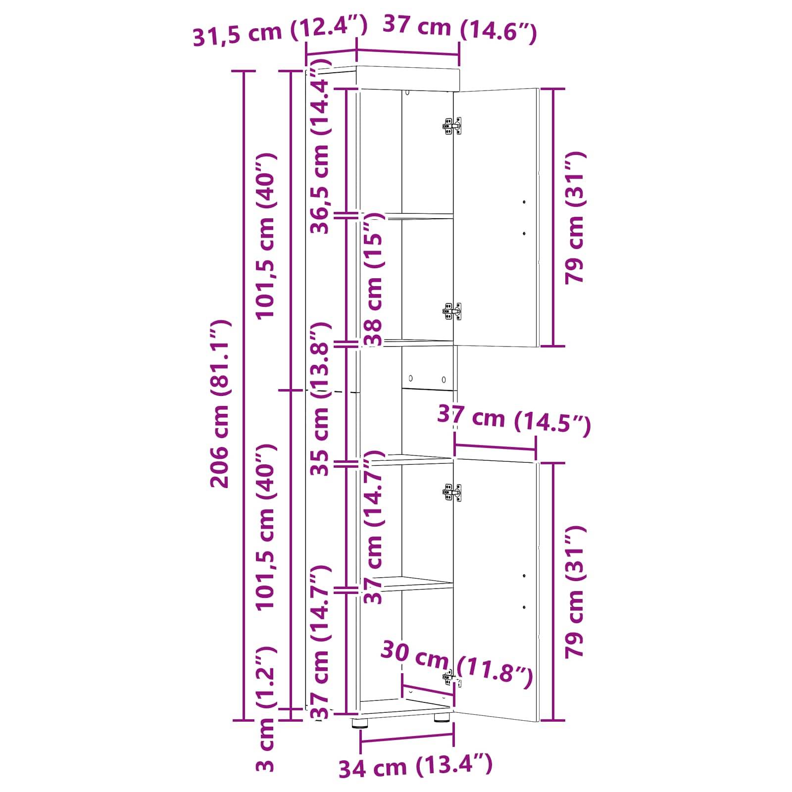 vidaXL Badezimmerschrank-Set TULUM Weiß 37 x 31,5 x 203 cm