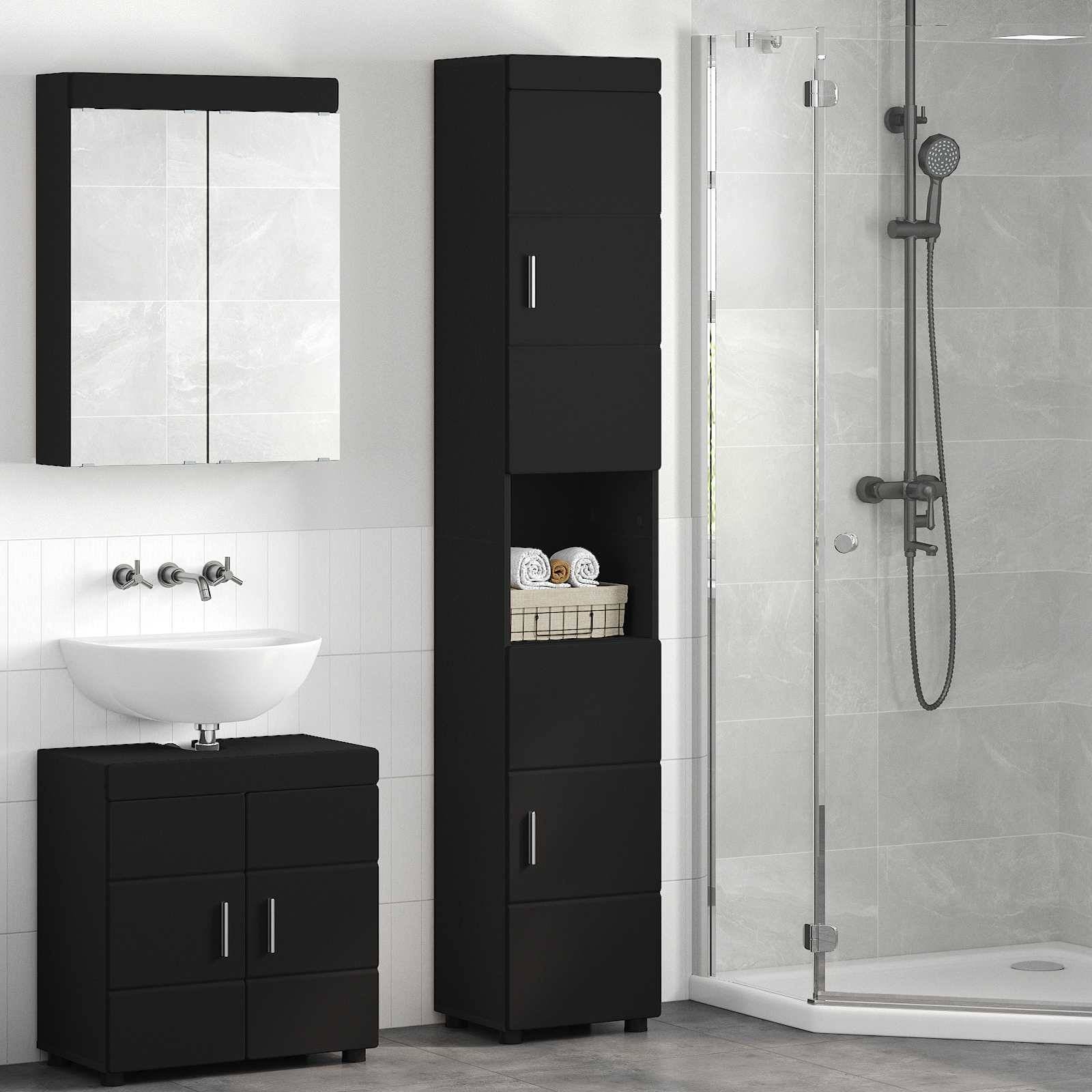 vidaXL Badezimmerschrank-Set TULUM Schwarz 37 x 31,5 x 203 cm