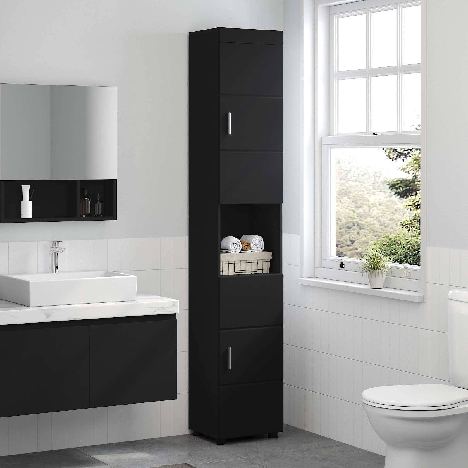 vidaXL Badezimmerschrank-Set TULUM Schwarz 37 x 31,5 x 203 cm
