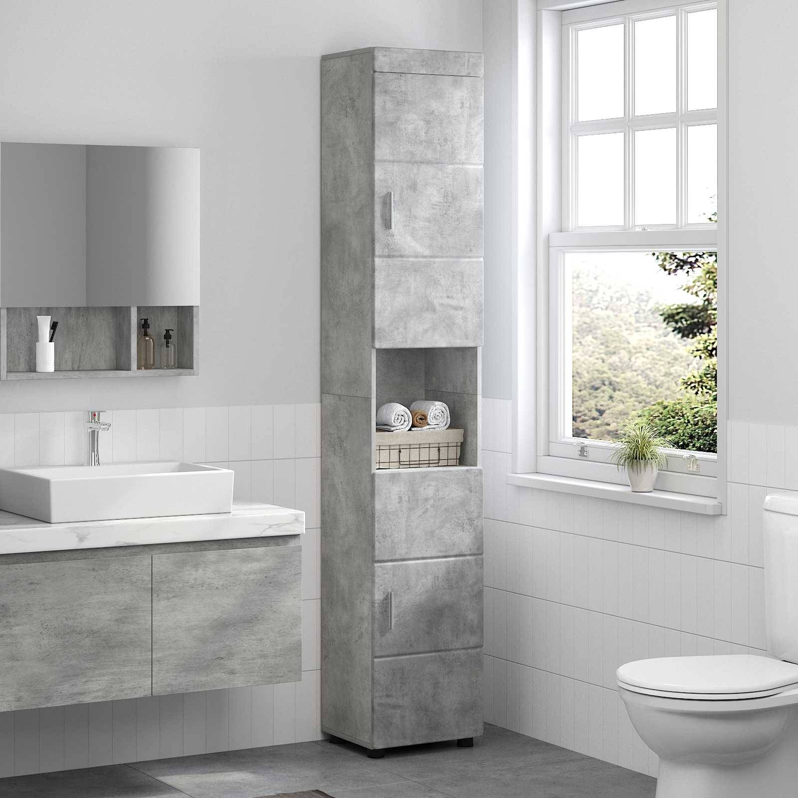 vidaXL Badezimmerschrank-Set TULUM Beton Grau 37 x 31,5 x 203 cm