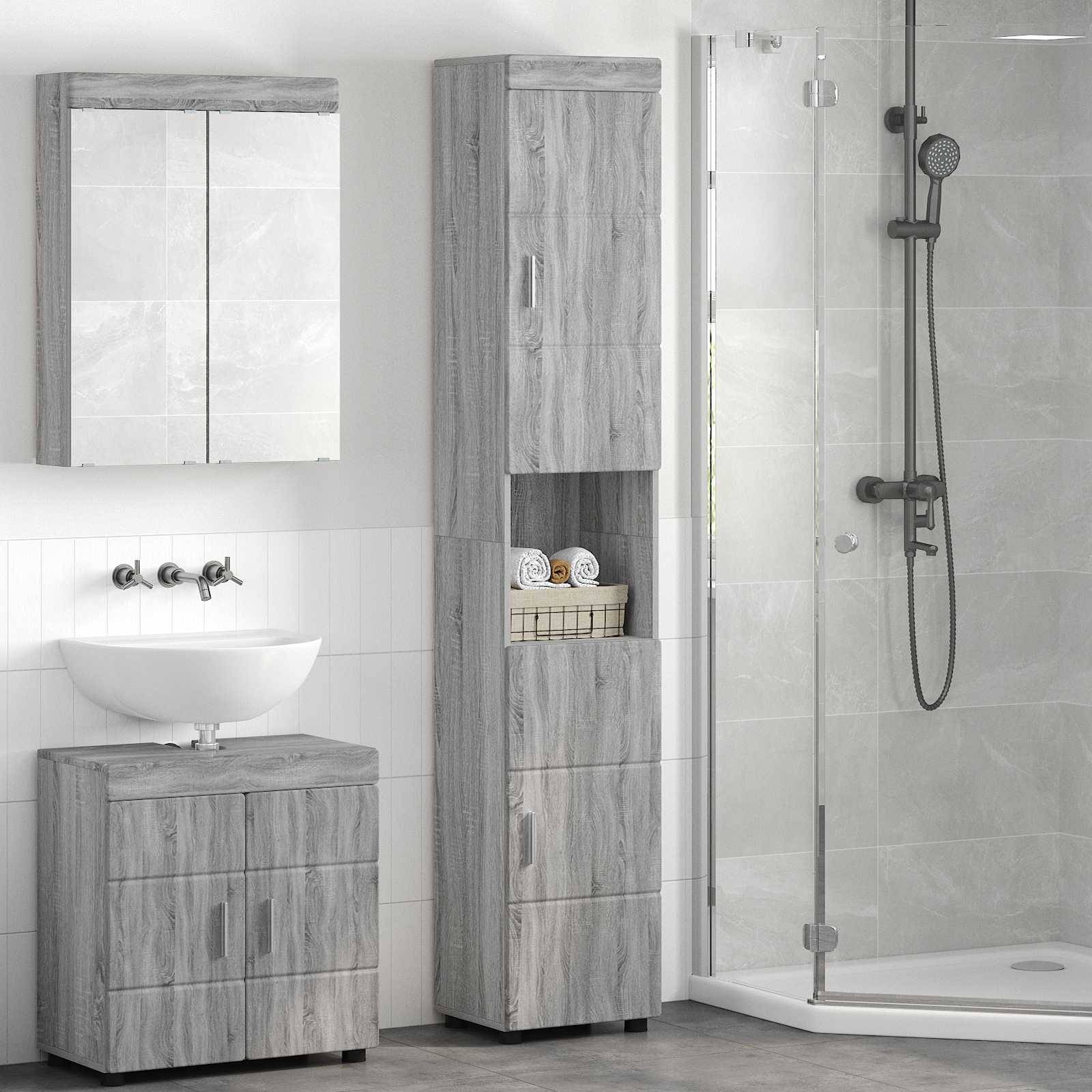 vidaXL Badezimmerschrank-Set TULUM Graues Sonoma 37 x 31,5 x 203 cm