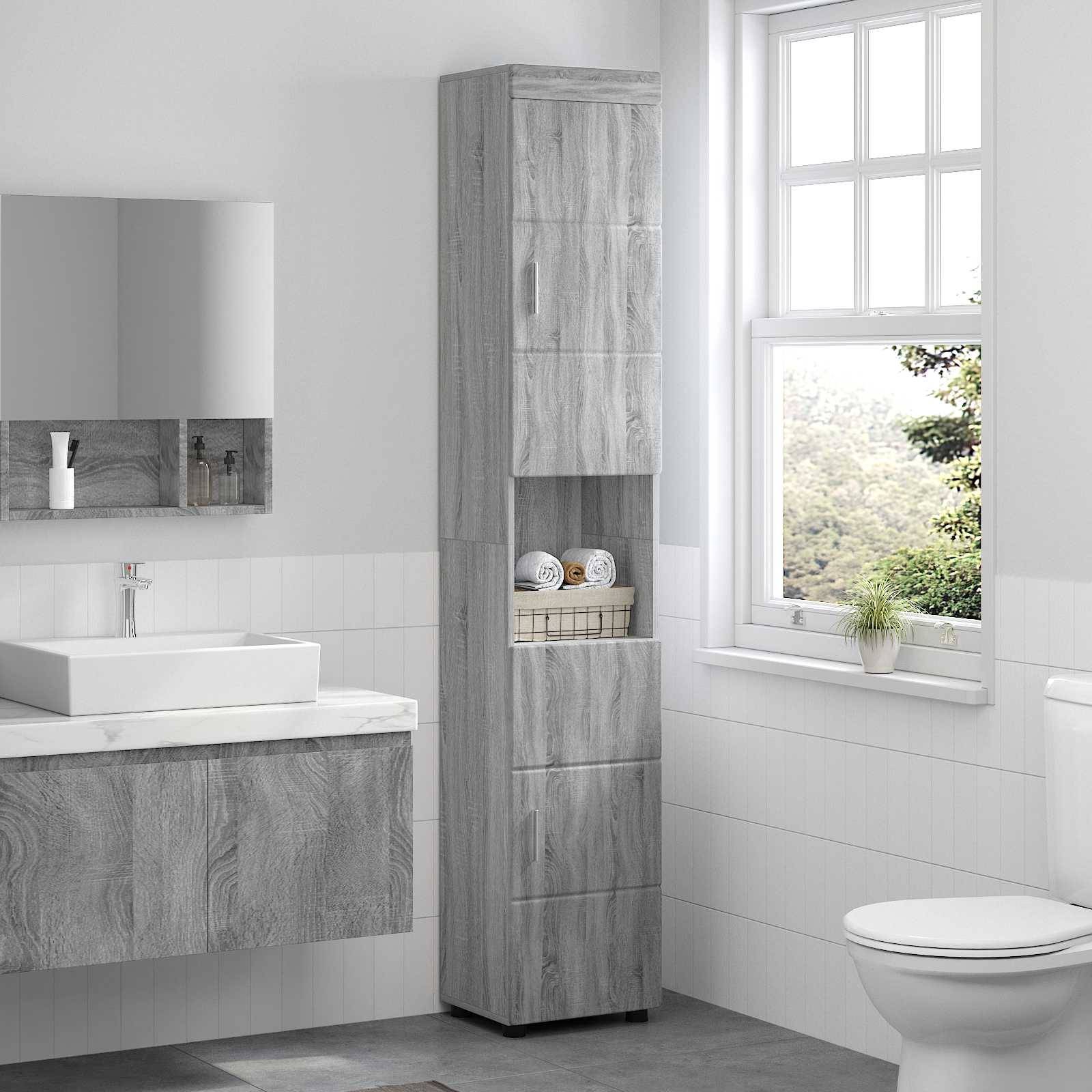 vidaXL Badezimmerschrank-Set TULUM Graues Sonoma 37 x 31,5 x 203 cm