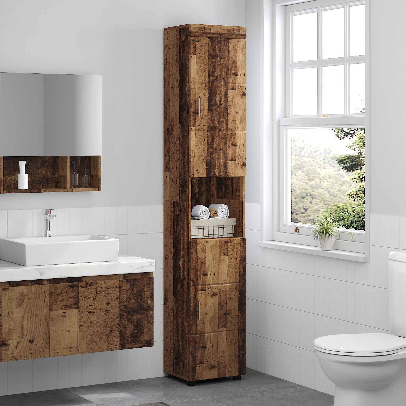 vidaXL Badezimmerschrank-Set TULUM Altholz 37 x 31,5 x 203 cm