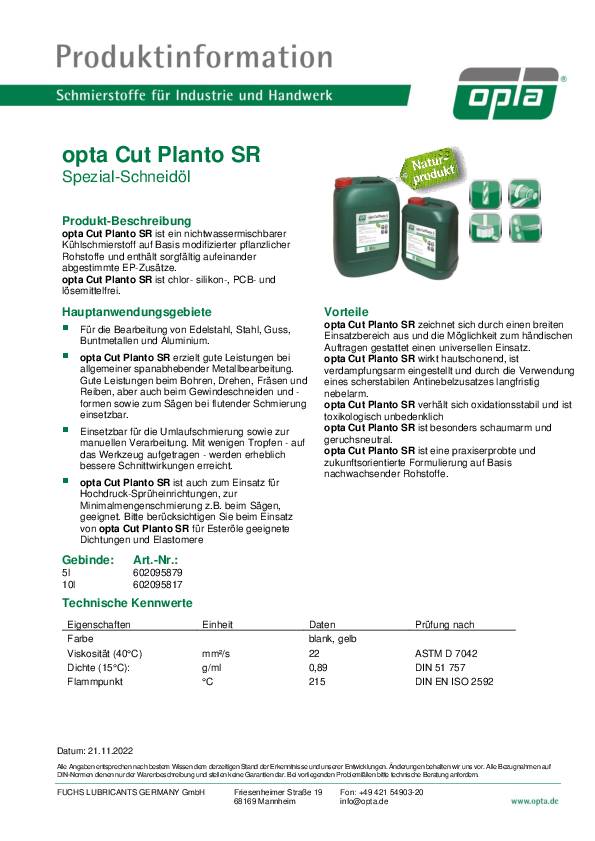 Spezialschneidöl Cut Planto SR 5l Kanister OPTA