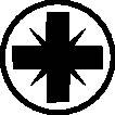 Ein schwarzes Kreuz-Symbol mit vier Richtungspfeilen, eingeschlossen in einem Kreis, vor einem weißen Hintergrund.