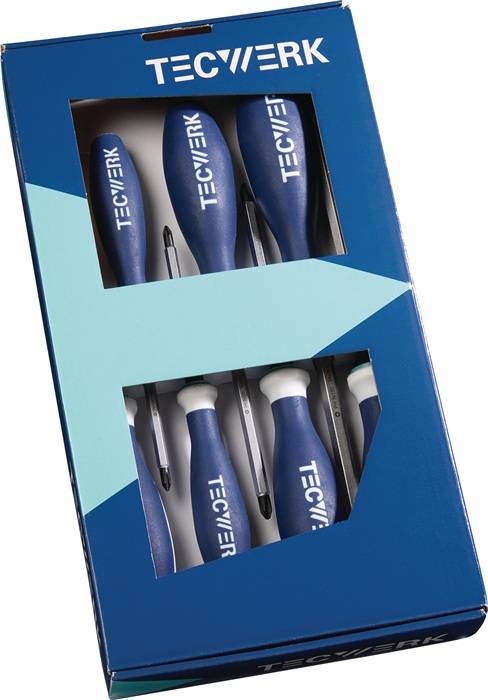Schraubendrehersatz 7-tlg.Schlitz/PH/PZD 3K-Griff 6-Kant-Klinge/Ans.TECWERK