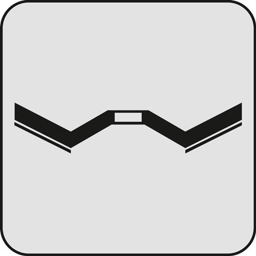 Abstrakter schwarzer geometrischer Umriss auf einem hellgrauen Hintergrund, der ein symmetrisches winkeliges Design ähnelt.