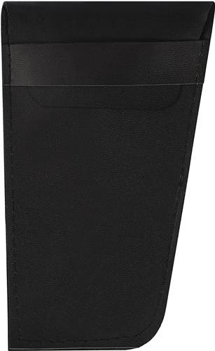Eine schwarze Ledertasche mit einer leicht glänzenden Textur, die ein klares und minimalistisches Design aufweist, teilweise zu sehen, ohne sichtbare Logos oder Verzierungen.