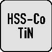 Etikett mit der Beschriftung 'HSS-Co TiN', möglicherweise zur Kennzeichnung eines Materials oder Beschichtungstyps.