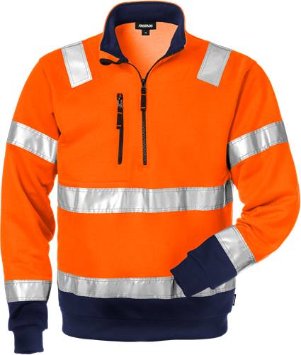 Fristads High Vis Zipper-Sweatshirt Kl. 3 728 SHV - Warnschutz-Orange/Marine/L 100134-271-L