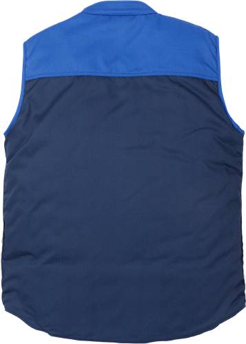 Ein blaues und schwarzes ärmelloses Kleidungsstück, möglicherweise eine Weste, mit einem schlichten Design.