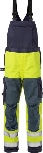 Fristads Flame High Vis Latzhose Kl. 2 1585 FLAM - Warnschutz-Gelb/Marine/C62 125943-171-C62