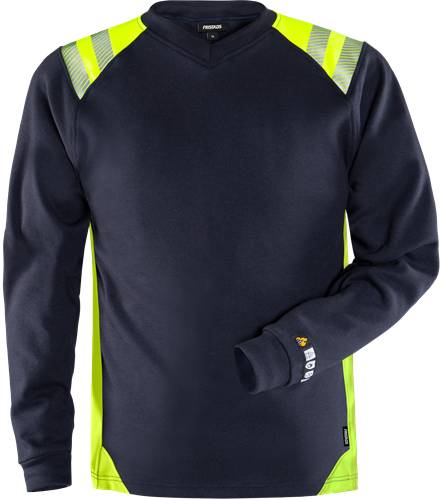 Fristads Flamestat Langarm-T-Shirt 7360 TFL - Marine/Gelb/XS 131149-556-XS