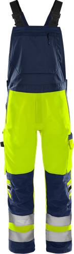 Fristads High Vis Green Latzhose Kl. 2 1030 GPLU - Warnschutz-Gelb/Marine/D128 131985-171-D128