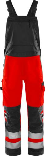 Fristads High Vis Green Latzhose Kl. 2 1030 GPLU - Warnschutz-Rot/Schwarz/D100 131985-396-D100