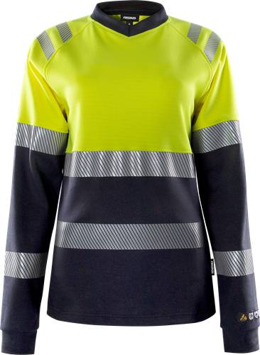 Fristads Flamestat High Vis T-Shirt, La. Damen Kl. 1 7108 TFL - Warnschutz-Gelb/Marine/XL 133269-171-XL
