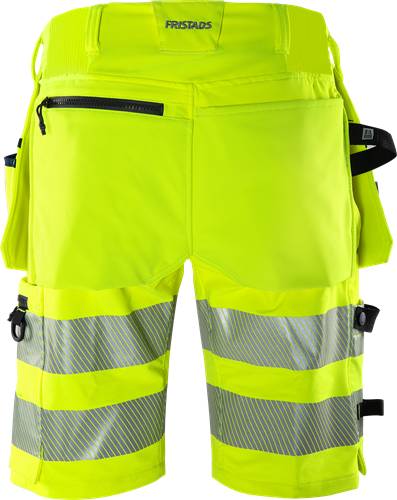 Hochsichtbare gelbe Hose mit reflektierenden Streifen, entwickelt für die Sicherheit in schlecht beleuchteten Umgebungen.