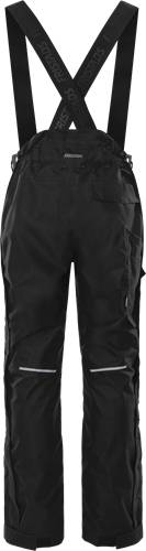 Schwarze Hose mit Cargotaschen, von der Taille bis zur Mitte des Oberschenkels gezeigt, wobei Gewebetextur und Taschendesign hervorgehoben werden.