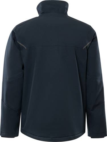 Rückansicht einer dunkel gefärbten Jacke mit detaillierten Nähten an den Schultern und Ärmeln.