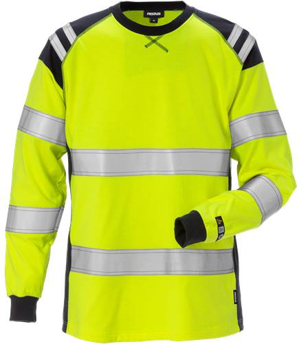 Fristads Flamestat High Vis T-Shirt, Langarm, Damen Kl. 3 7097 TFLH - Warnschutz-Gelb/Marine/XL 129522-171-XL