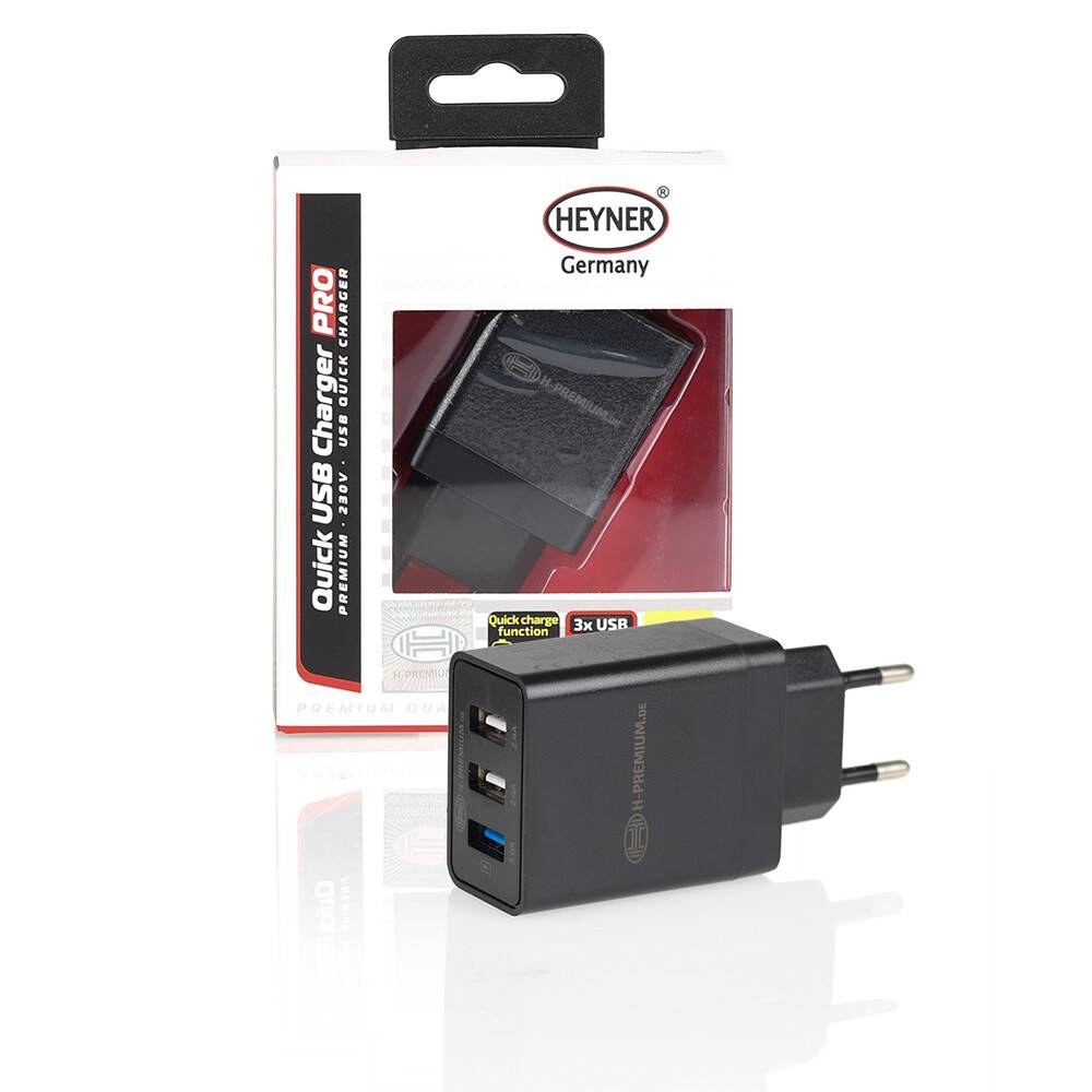 HEYNER® 230V 3-Port USB Ladegerät 3.0 schwarz