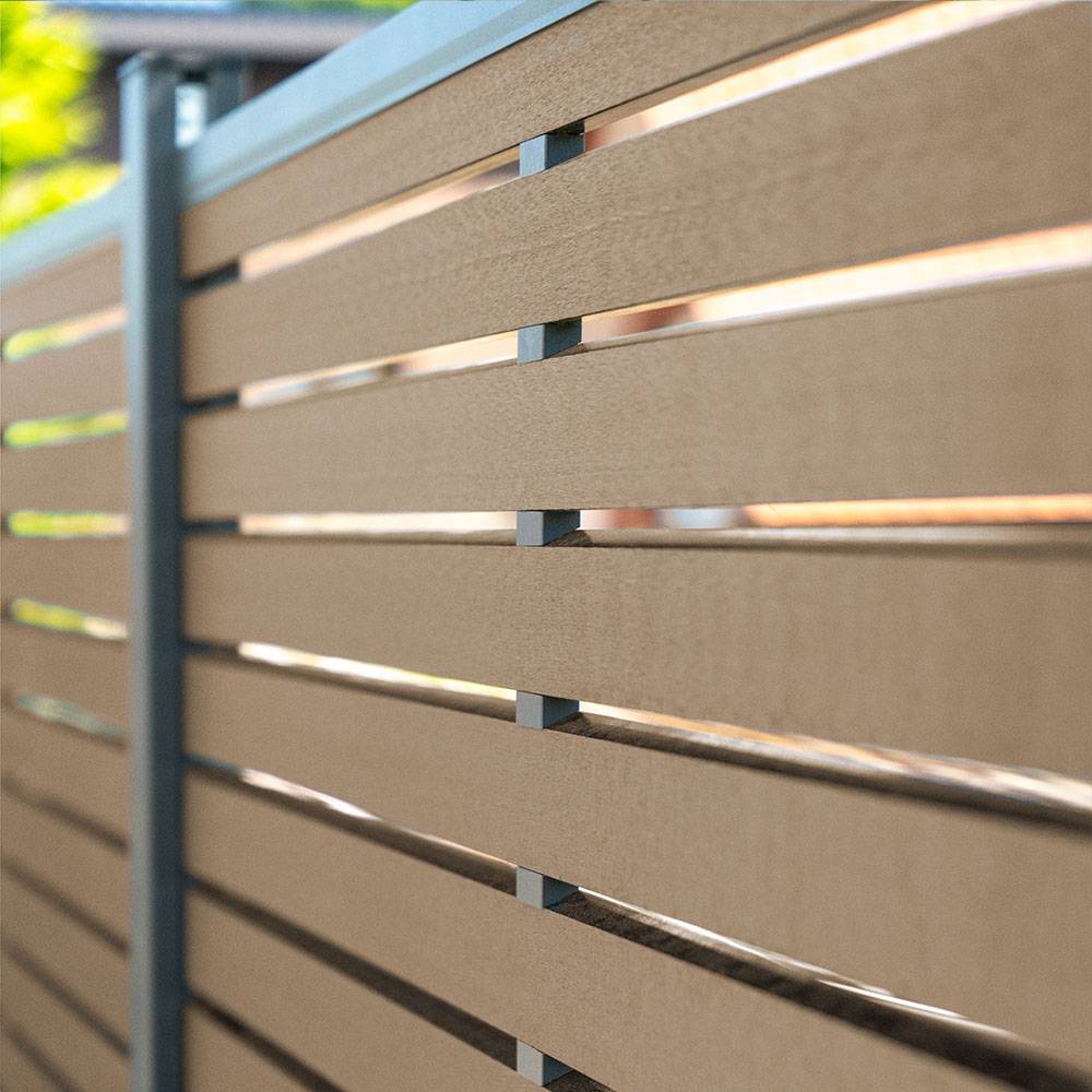 SICHTSCHUTZZAUN ALIRA - Farbe: Teak, Ausführung: 4 x Element + 6 x Pfosten