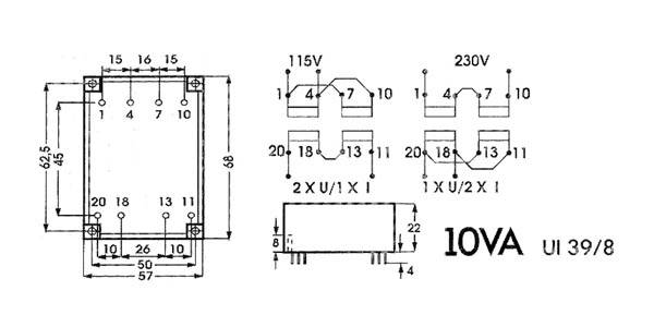 FLACHTRANSFORMATOR 10VA 2 x 24V / 2 x 0.208A