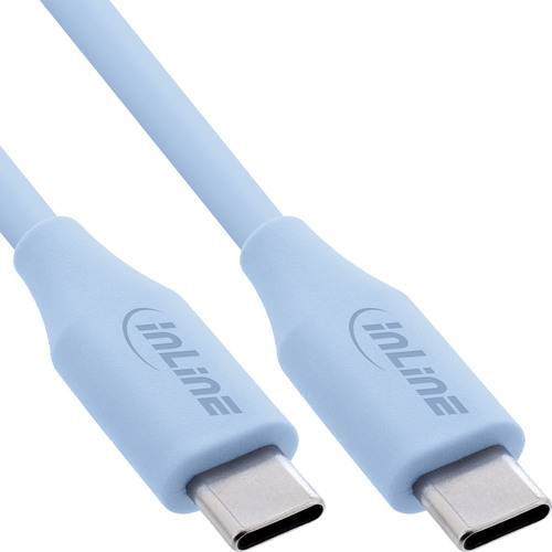 Zwei identische hellblaue USB-C-Kabel mit 