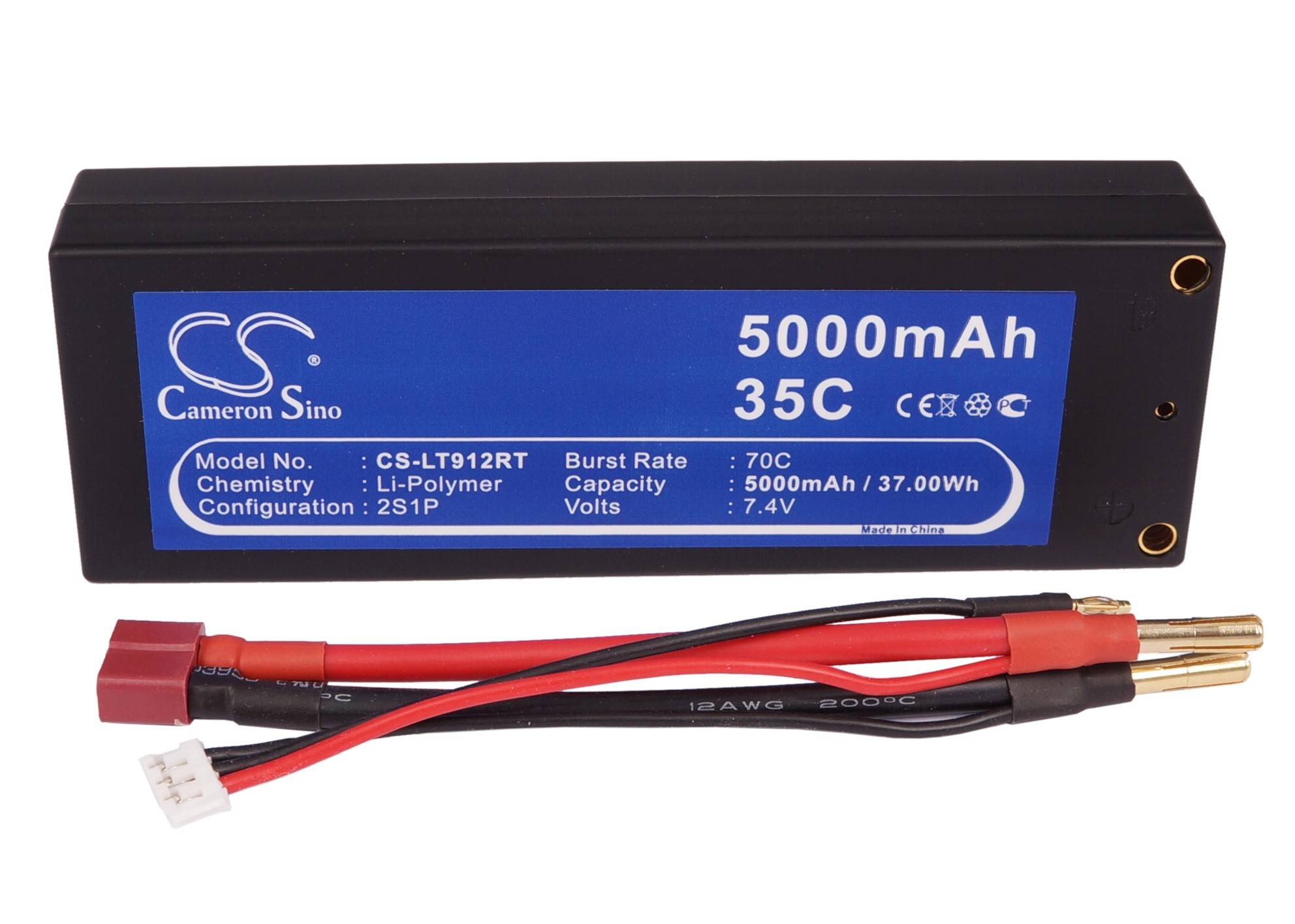 CameronSino CS-LT912RT LiPo Akku – 7,4 Volt | 5000 mAh | 35C | Hardcase | T-Plug