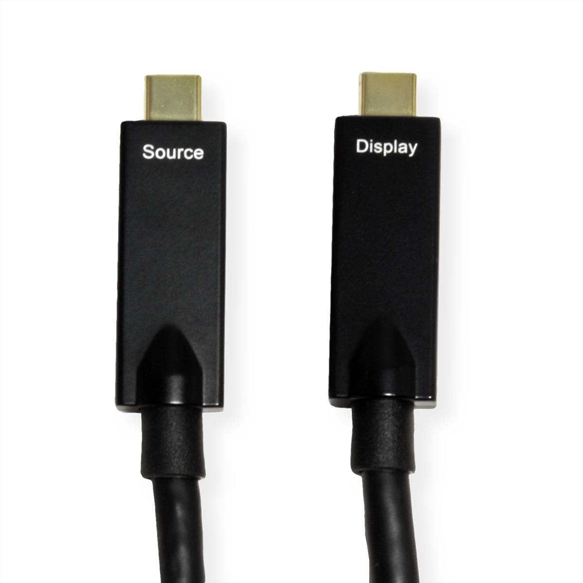 Zwei schwarze HDMI-Kabel mit den Bezeichnungen „Quelle