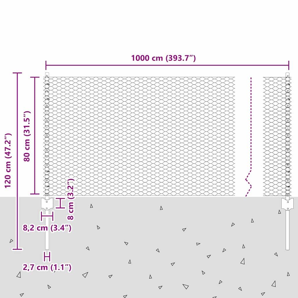vidaXL Zaun mit Pfosten Grau 0,8 x 10 m Stahl und PVC