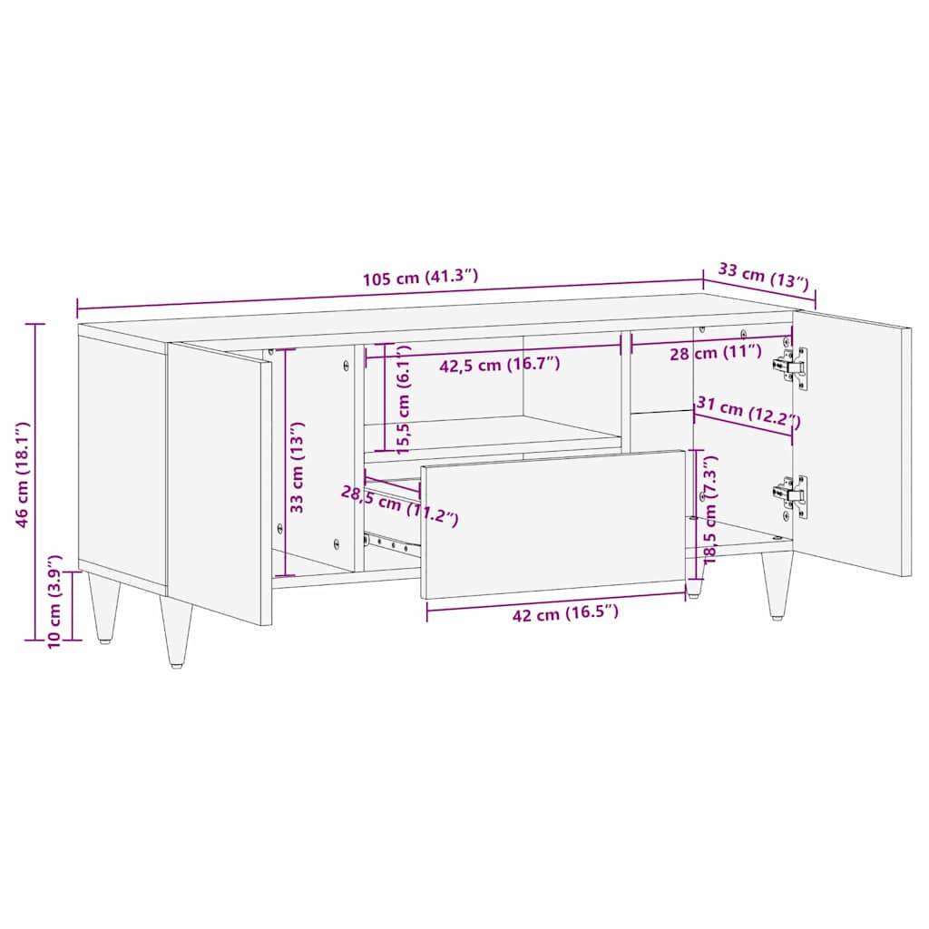 vidaXL TV-Schränk mit Regal Schwarz 105 x 33 x 46 cm Massivholz Mango