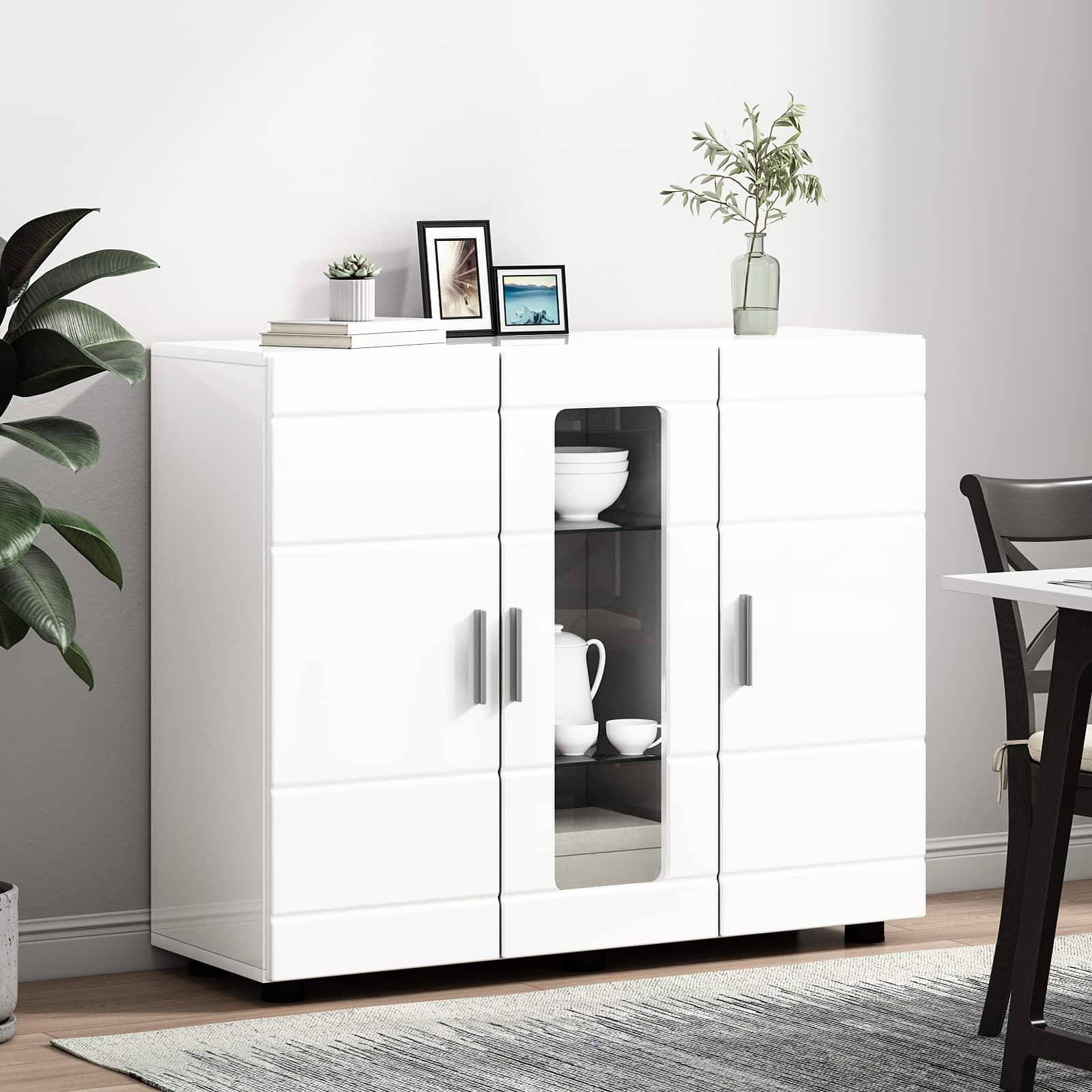 vidaXL Holzschrank Hochglanz Weiß 88,5 x 30,5 x 73 cm Holzwerkstoff