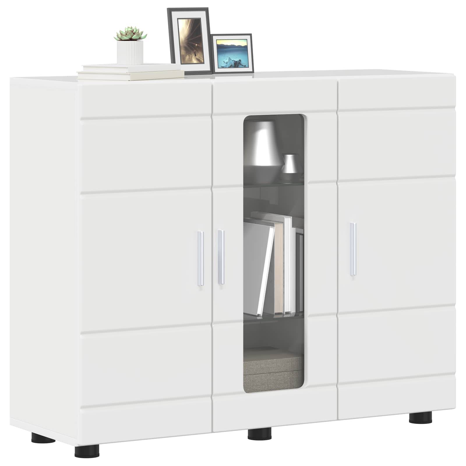 vidaXL Holzschrank Hochglanz Weiß 88,5 x 30,5 x 73 cm Holzwerkstoff