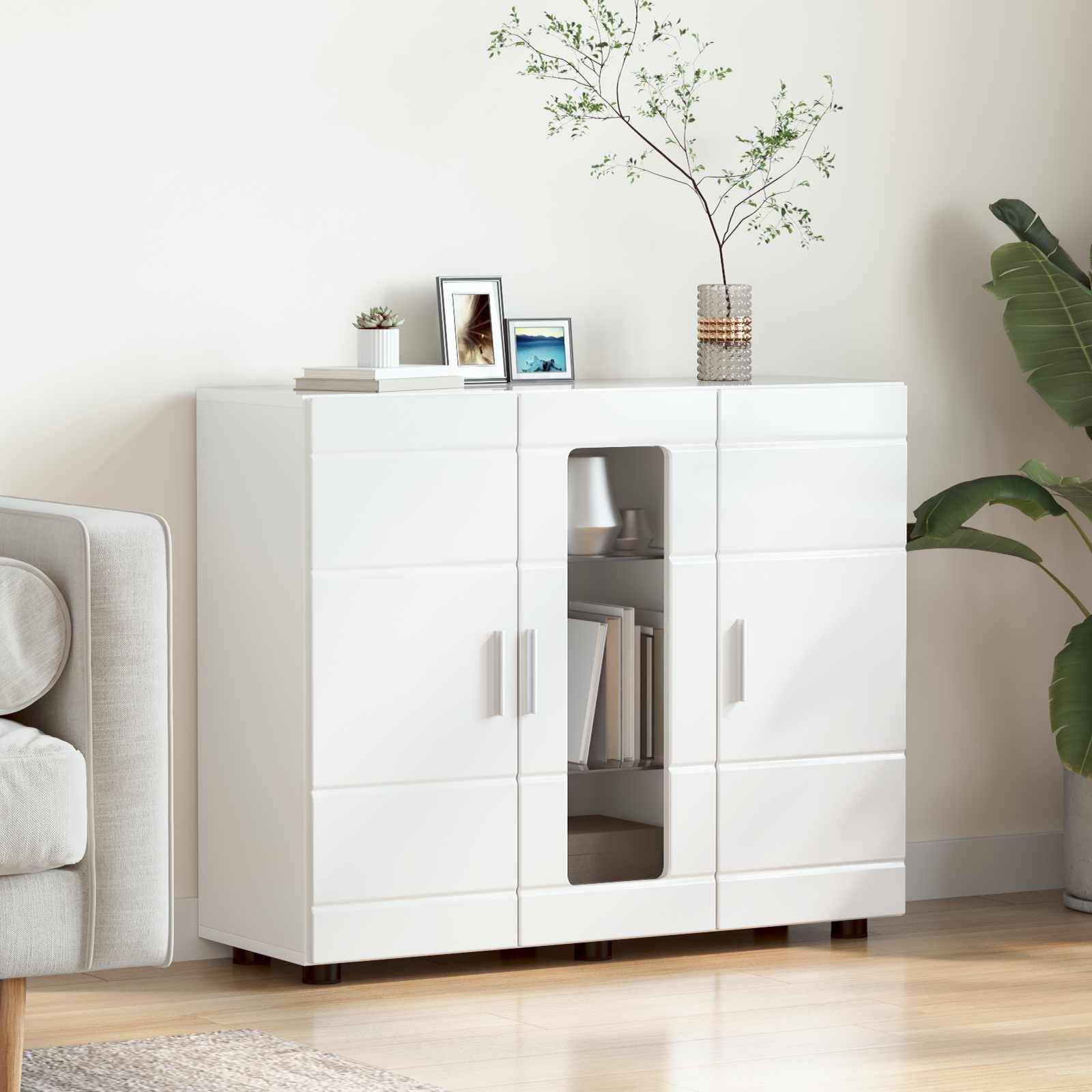 vidaXL Holzschrank Hochglanz Weiß 88,5 x 30,5 x 73 cm Holzwerkstoff