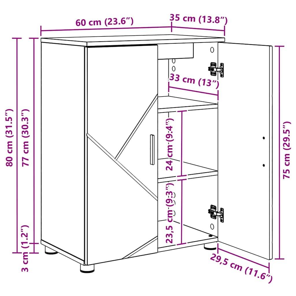 vidaXL Badezimmerschrank mit Speicher Artisan-Eiche 60 x 35 x 80 cm