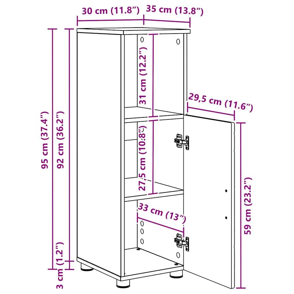 vidaXL Badezimmerschrank Weiß 30 x 35 x 95 cm Holzwerkstoff & Metall