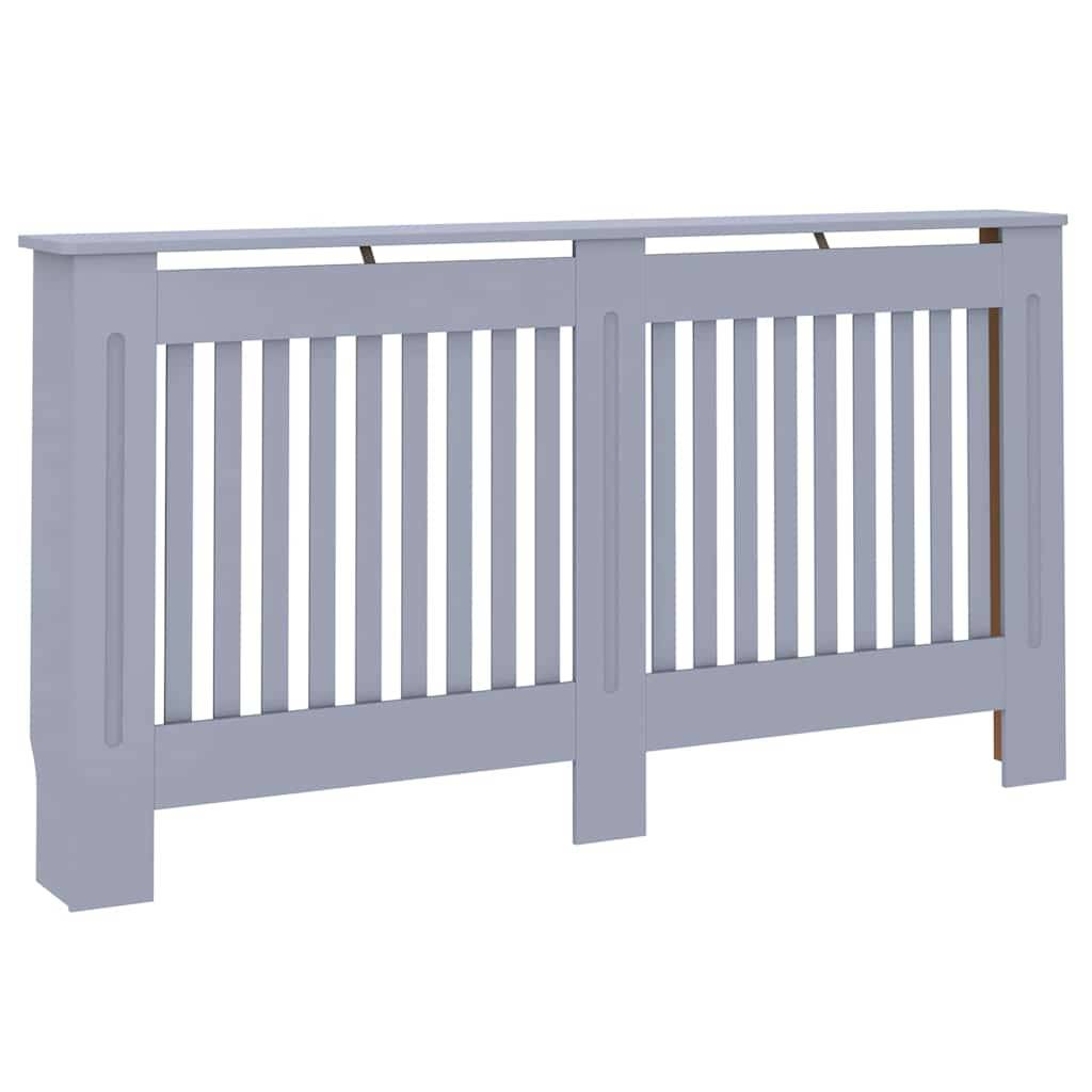 Heizkörperverkleidung mit modernem Lamellen-Design und einer hellgrauen Oberfläche, geeignet zur Verschönerung der Dekoration bei gleichzeitiger Gewährleistung von Sicherheit und Schutz.