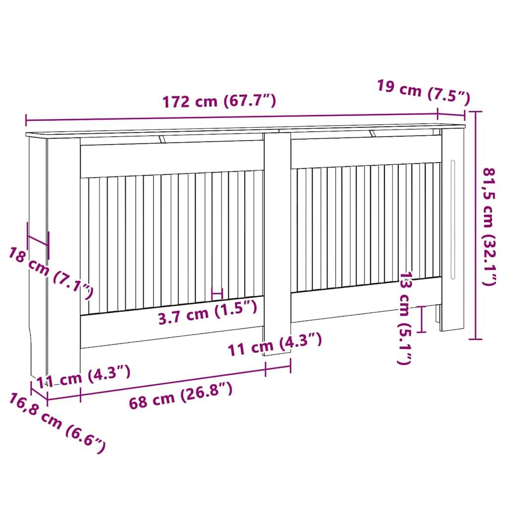 vidaXL Heizkörperabdeckung 2 pcs Grau 172 x 19 x 81,5 cm Holzwerkstoff