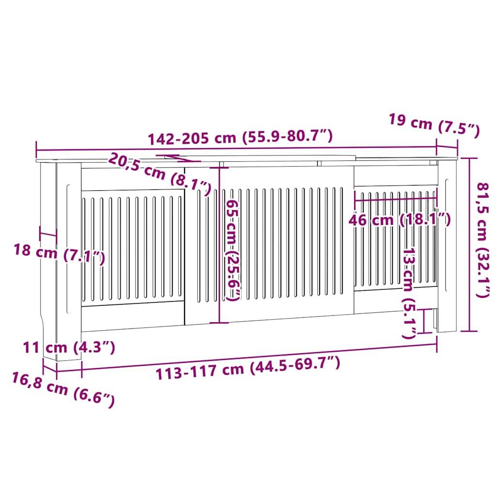 vidaXL Heizkörperabdeckung 2 pcs Grau 205 x 20,5 x 81,5 cm