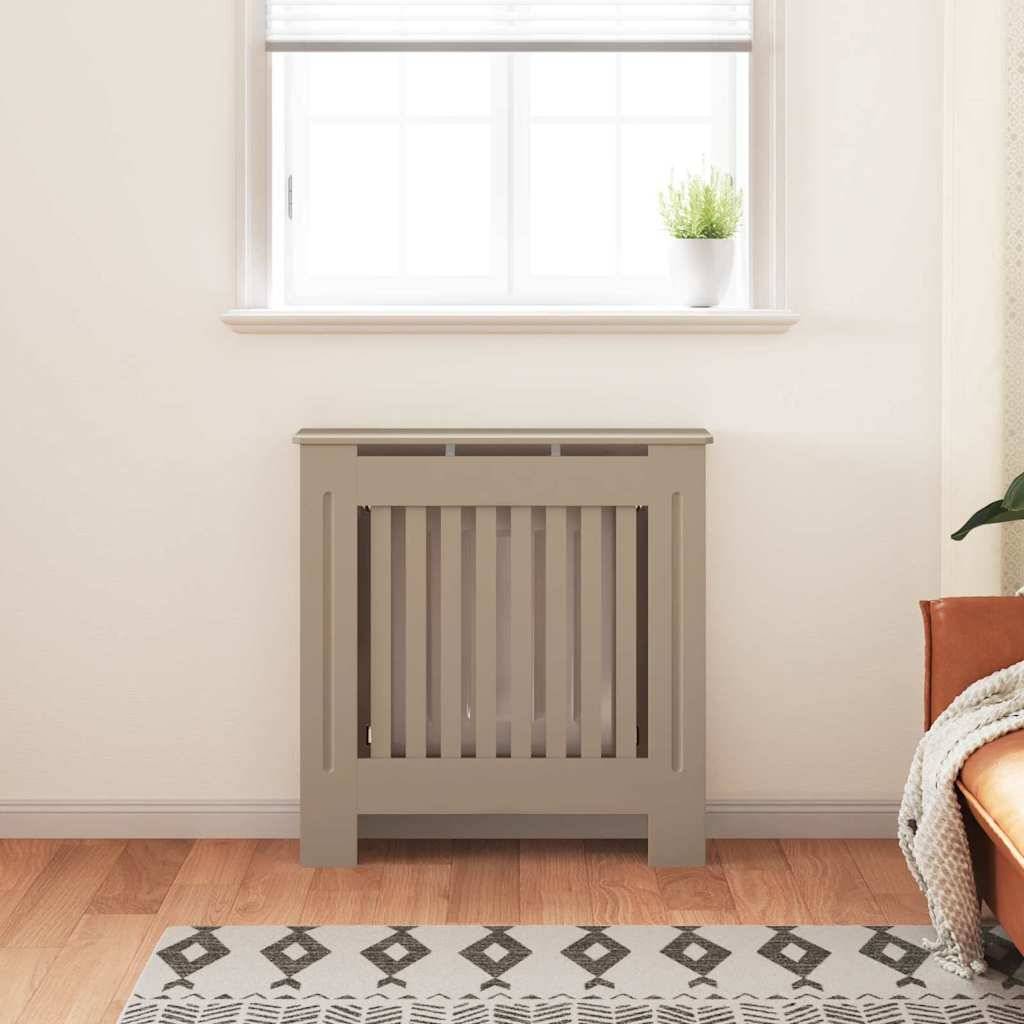 Eine beige Heizkörperverkleidung unter einem Fenster mit einer Topfpflanze. Licht strömt herein und schafft eine gemütliche, minimalistische Raumatmosphäre.