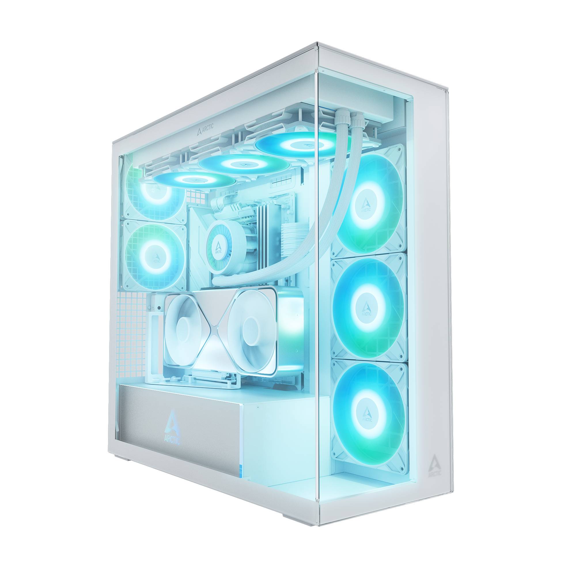 ARCTIC Xtender VG (White) Premium E-ATX PC-Gehäuse mit vertikaler GPU-Montage, Midi Tower, PC, Weiß, EATX, Metall, Gehärtetes Glas, Gaming