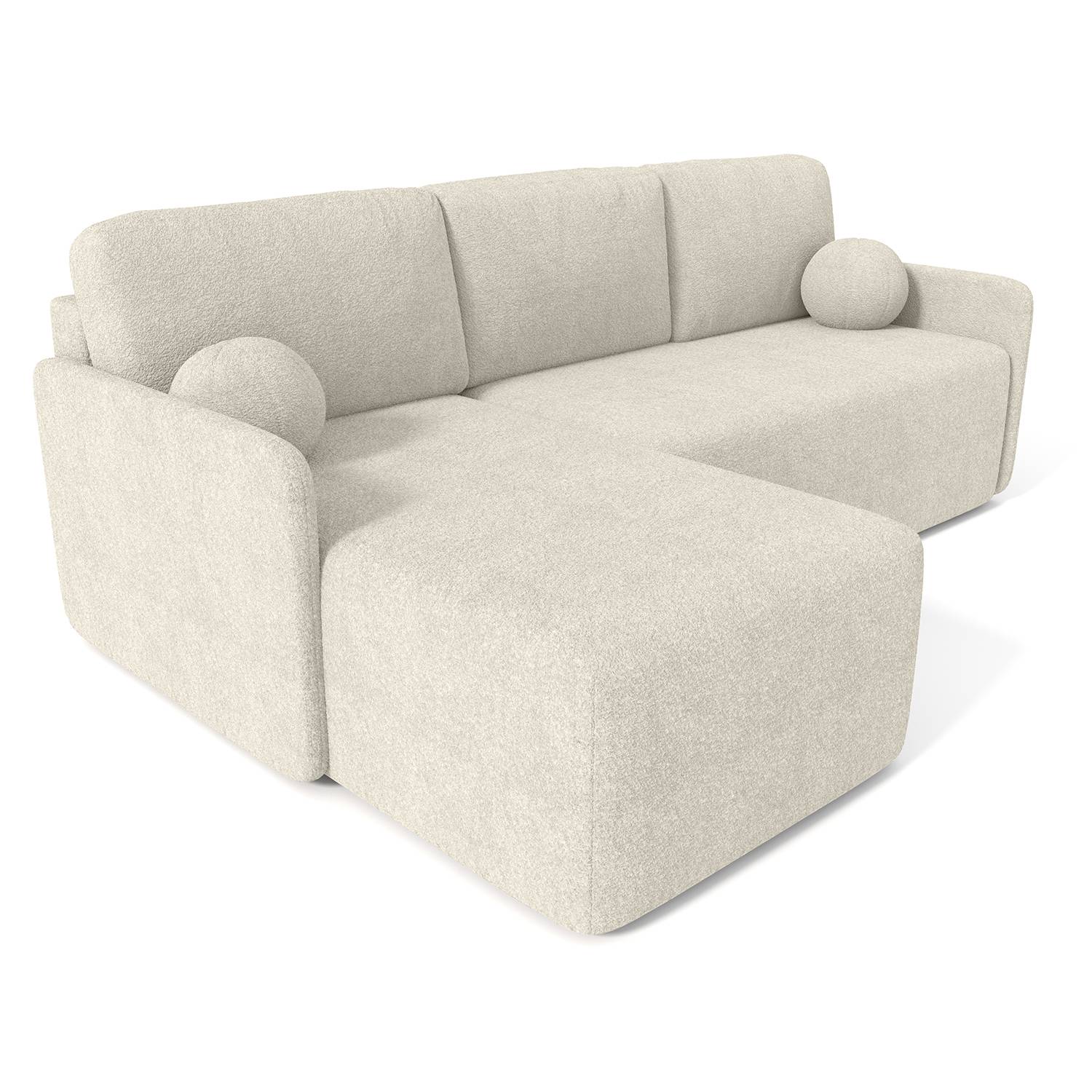 Modernes Ecksofa 3-Sitzer, Schlaf- & Bettfunktion, 212x92x142 cm, komfortabel, pflegeleichter Bouclé-Bezug, stabile Konstruktion, weiß